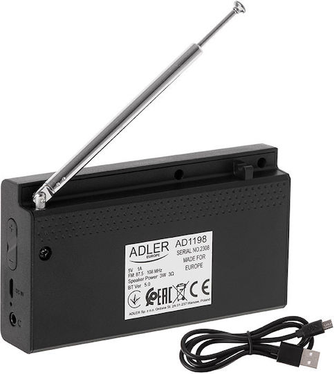 Adler AD-1198 Μπαταρίας με Bluetooth και USB Μαύρο
