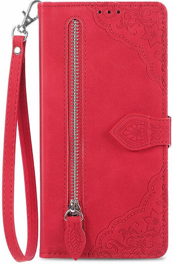 Flower Zipper Wallet Red (Xiaomi 14 Ultra)
