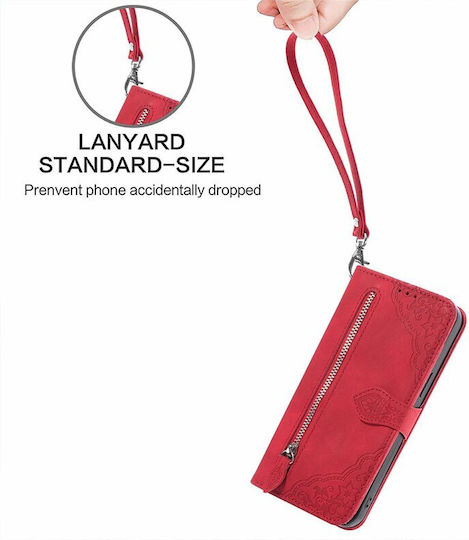 Flower Zipper Wallet Red (Xiaomi 14 Ultra)