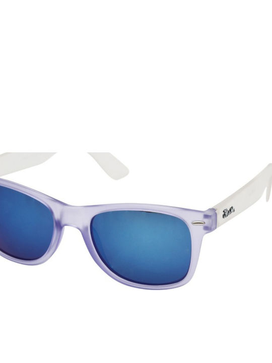 V-store Unisex-Sonnenbrille mit Kunststoffrahmen in Weiß und Lila, Spiegelglas