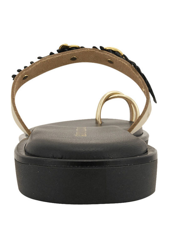 Nels Leather Women's Flat Sandals in Black Color