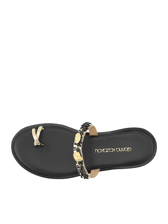 Nels Leather Women's Flat Sandals in Black Color