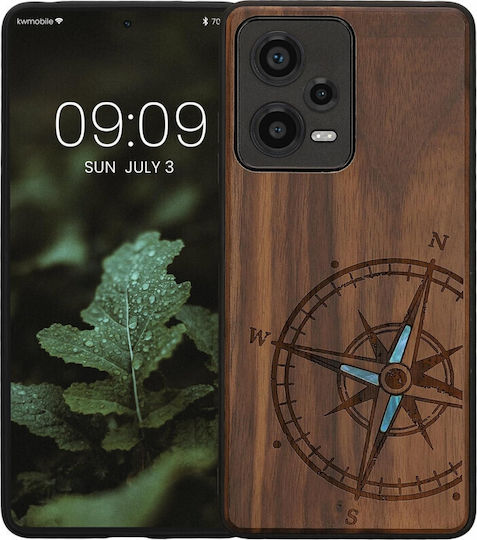 KWmobile Navigational Compass Umschlag Rückseite Hölzern Mother of Pearl - Dark Brown (Redmi Note 12 Pro / Poco X5 Pro)