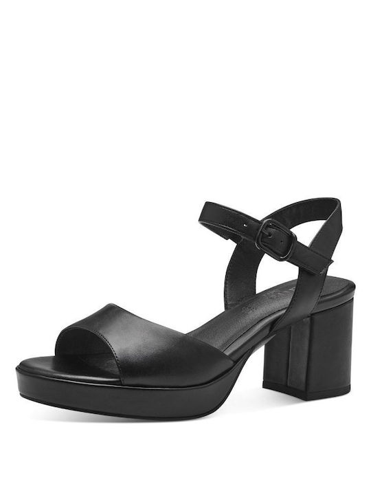 Jana Platform Leather Women's Sandals Black with Chunky Medium Heel