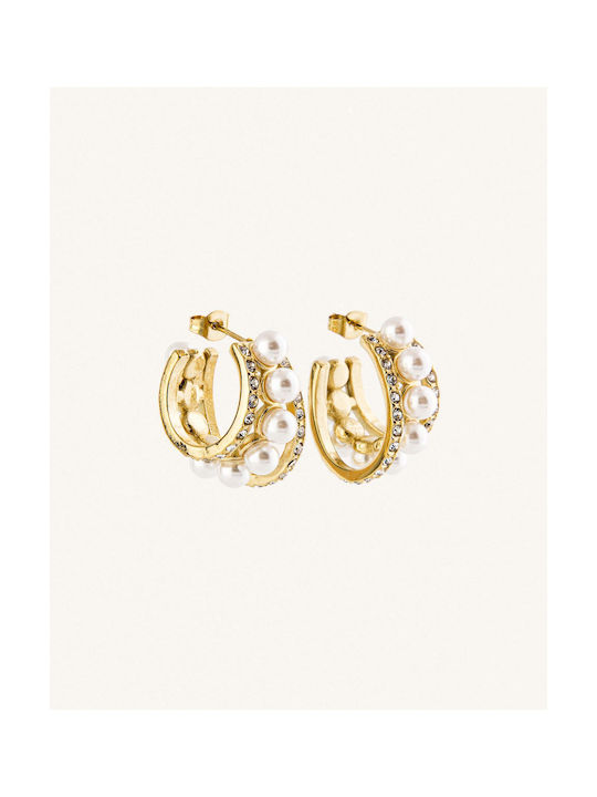 StanStefan Earrings Hoops made of Steel Gold Plated with Stones & Pearls