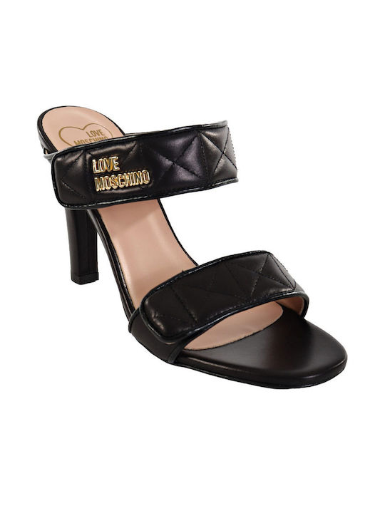 Moschino Piele Mules cu Toc în Negru Culoare