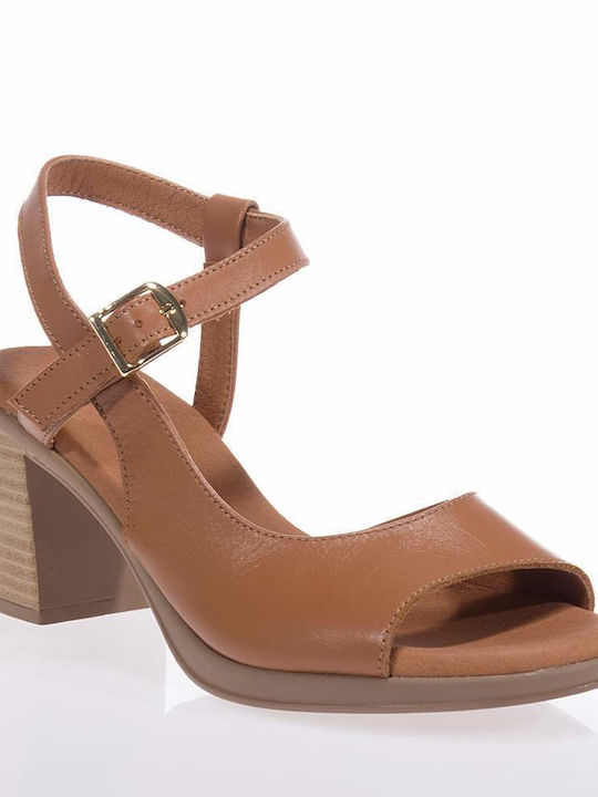 Ragazza Anatomic Leather Women's Sandals Tabac Brown with Chunky Medium Heel 0760