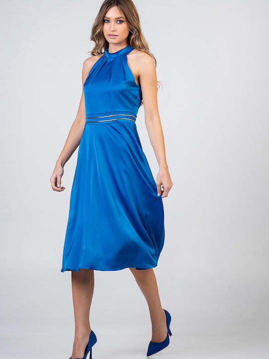 Midi Satin Kleid mit A-Linie Schnitt und goldenen Details