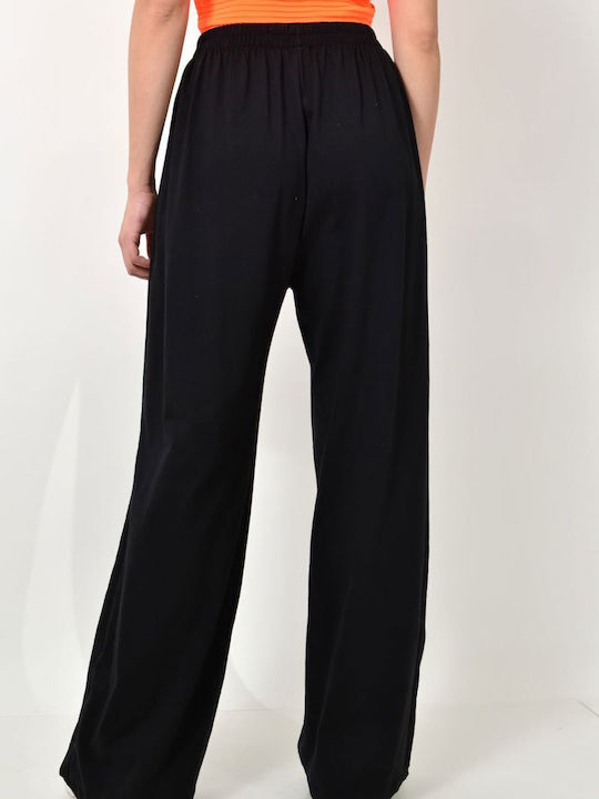 Solid Black Wide-Leg Trousers 23844