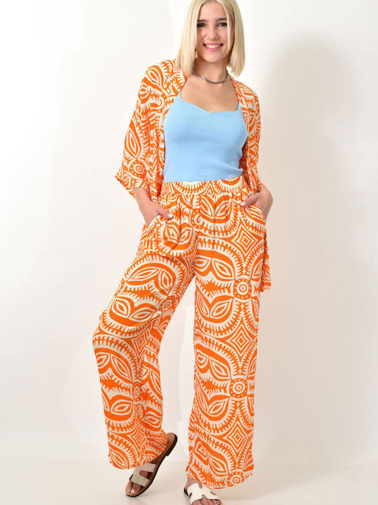 Set Kimono Printed Trousers Orange 23818