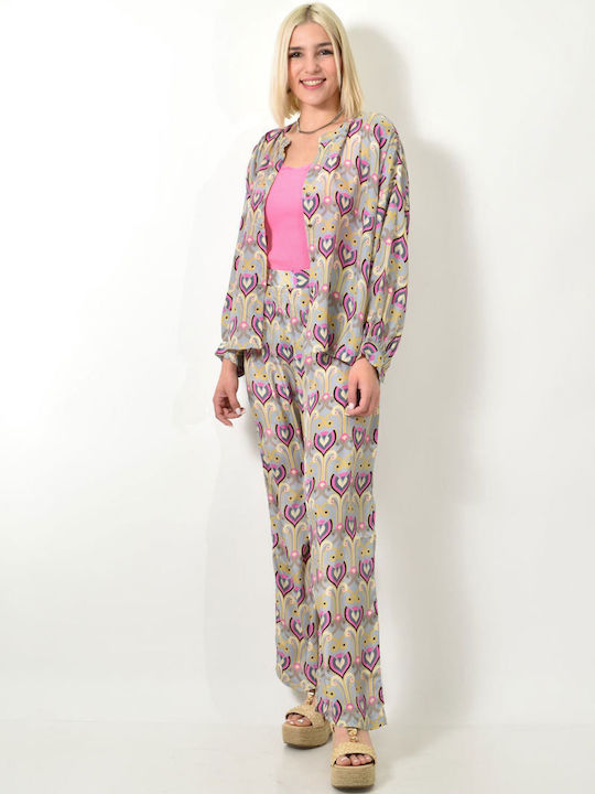 Set Shirt Trousers Embroidered Pink 23838