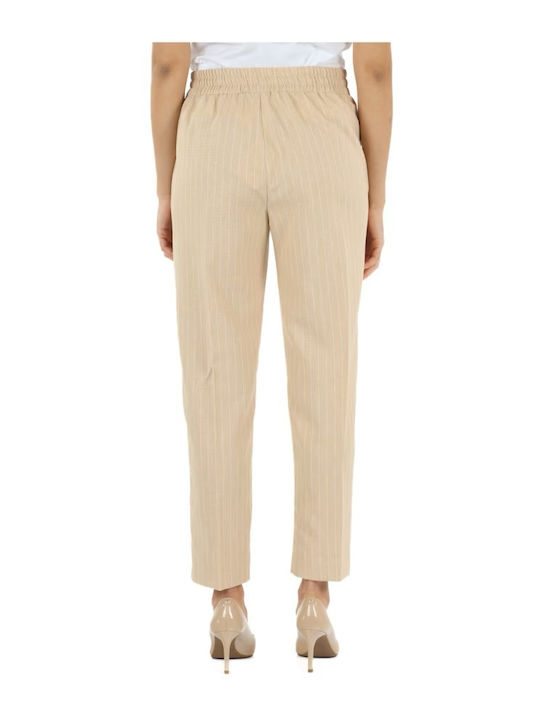 Emme Marella Jerry Striped Beige Trousers