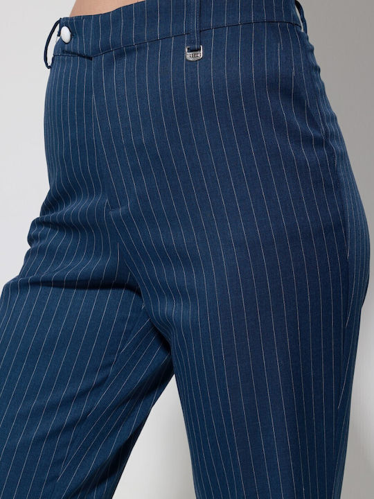 Pantaloni drepti din material Alexia 7914 albastri