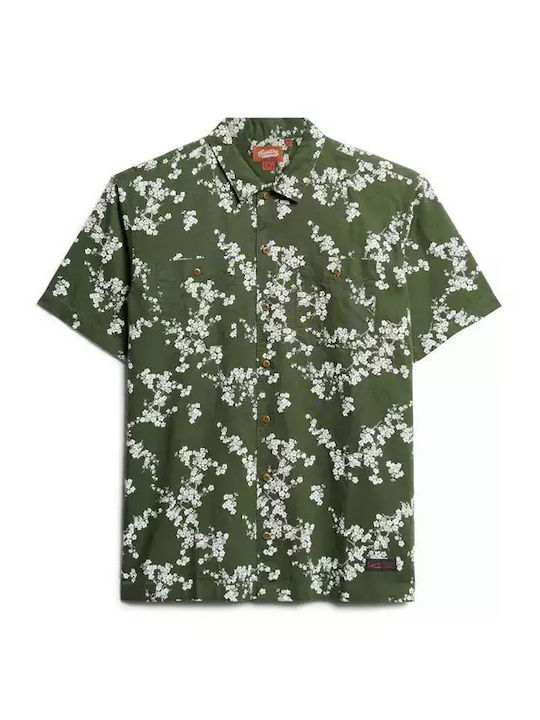 D3 Ovin Cu mânecă scurtă In Cămașă Floral Olive