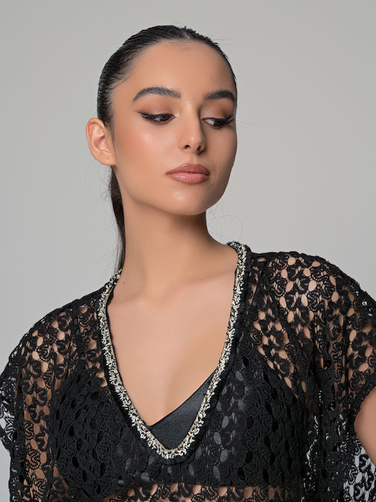 Milena by Paris Γυναικείο Μακρύ Καφτάνι Παραλίας Μάυρο