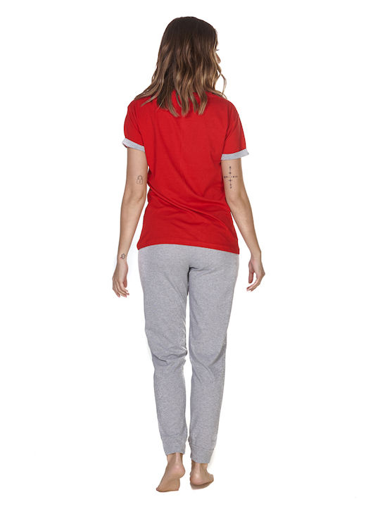 Damen Pyjama Lange Hose Logo New York City Rot