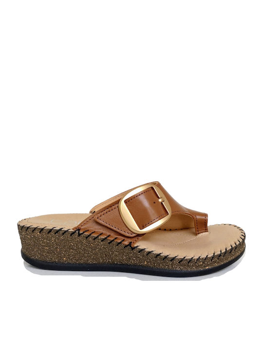 Leather Women's Flat Sandals Flatforms in Tabac Brown Color