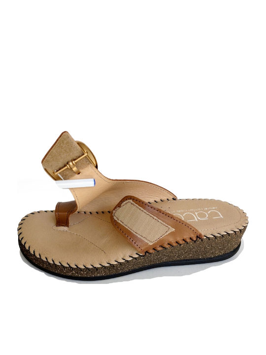 Leather Women's Flat Sandals Flatforms in Tabac Brown Color