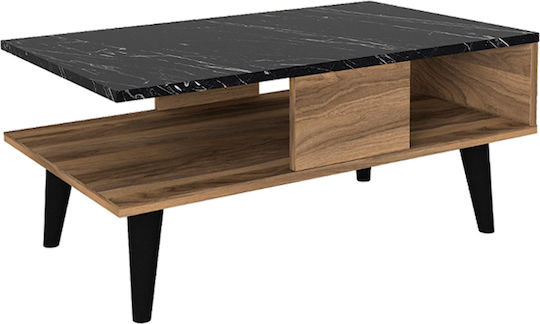 Rectangular Central Coffee Table Andros Wooden Walnut - Black L90xW54xH39.6cm