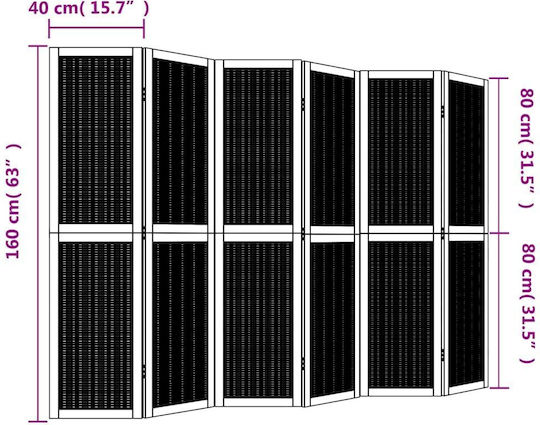 vidaXL Διακοσμητικό Παραβάν Ξύλινο με 6 Φύλλα 210x160cm