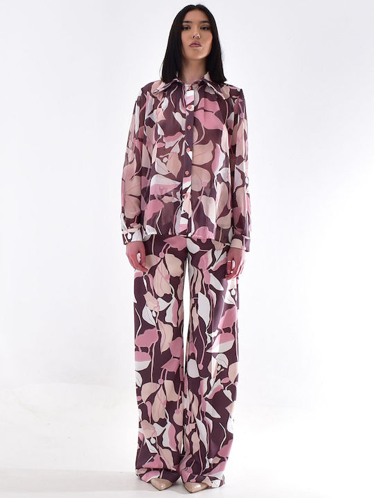 Dama Tesatura Pantaloni Floral Violet