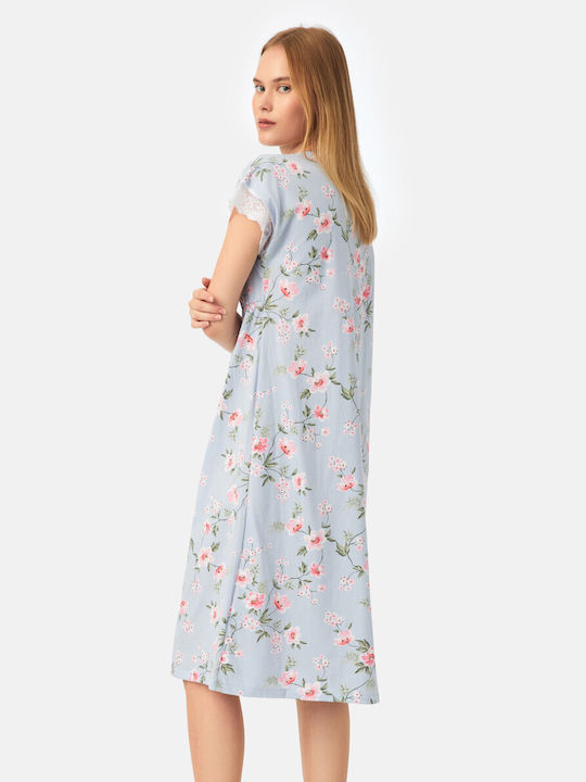 Minerva Summer Cotton Women's Nightdress Siel/Pink Floral