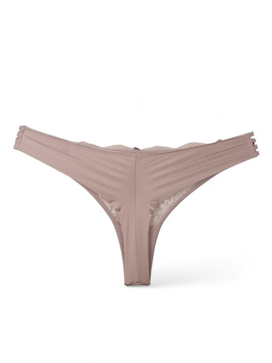 Women's String with Lace Pink