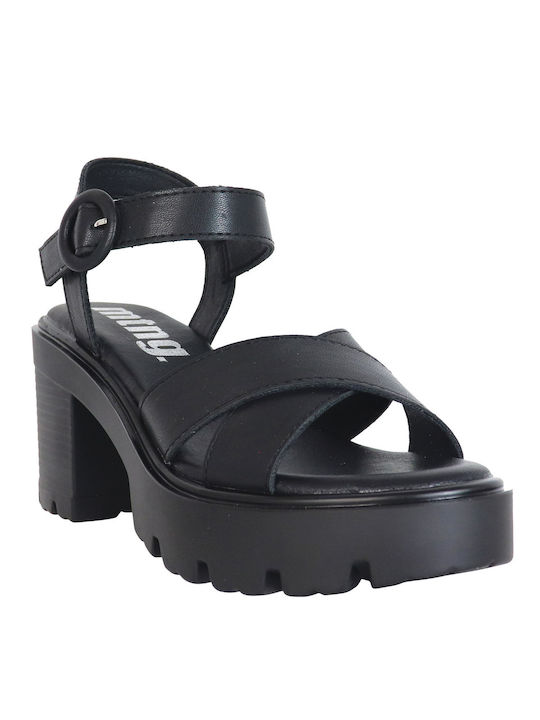 MTNG Synthetic Leather Women's Sandals Black with High Heel