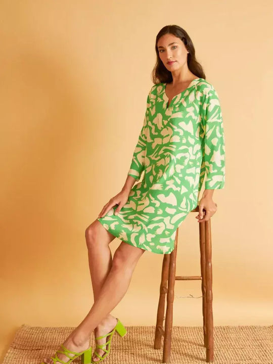 Γυναικειο Φορεμα Παραλιας Βισκοζ Harmony 506630 Green Leaves