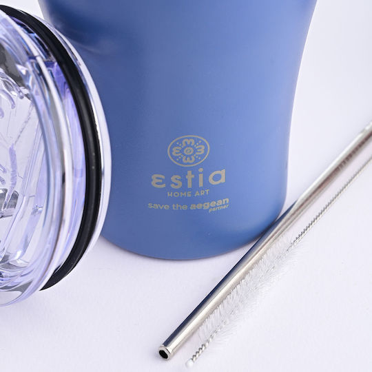 Estia Coffee Mug Save The Aegean Ανακυκλώσιμο Ποτήρι Θερμός Ανοξείδωτο BPA Free 350ml Denim Blue με Καλαμάκι