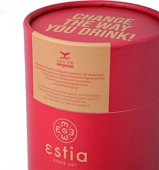 Estia Coffee Mug Save The Aegean Recyclable Glass Thermos Stainless Steel BPA Free 350ml Scarlet Red with Straw