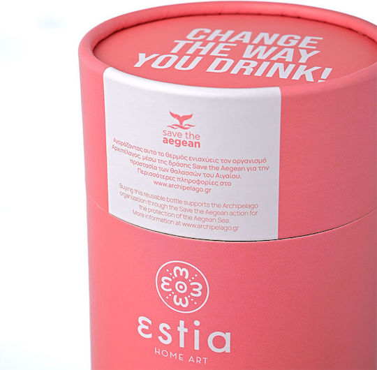 Estia Coffee Mug Save The Aegean Recyclable Glass Thermos Stainless Steel BPA Free 350ml Fusion Coral with Straw