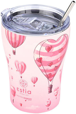 Estia Coffee Mug Save The Aegean Glas Thermosflasche Rostfreier Stahl BPA-frei LOVE ASCEND 350ml mit Stroh