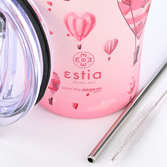 Estia Coffee Mug Save The Aegean Glass Thermos Stainless Steel BPA Free 350ml Love ascend with Straw
