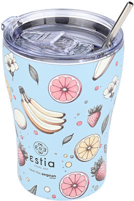 Estia Coffee Mug Save The Aegean Glas Thermosflasche Rostfreier Stahl BPA-frei SUBDUED HARVEST 350ml mit Stroh