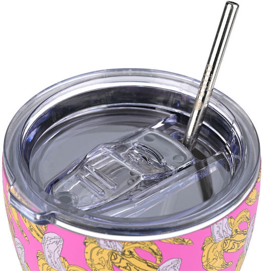 Estia Coffee Mug Save The Aegean Recyclable Glass Thermos Bottle Stainless Steel BPA Free 350ml Banana Swirl With Straw
