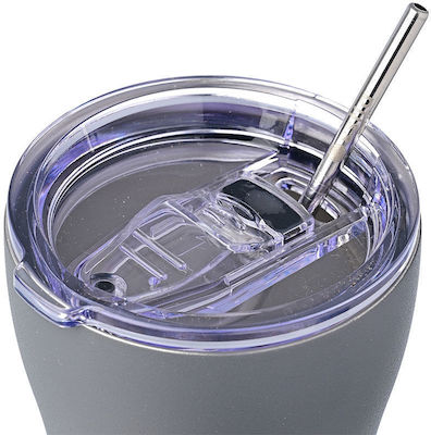 Estia Coffee Mug Save The Aegean Sticlă Termos Oțel inoxidabil Fără BPA Grey 350ml cu Paie