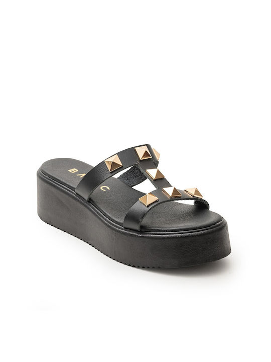 Basic Women's Leather Platform Wedge Sandals Black