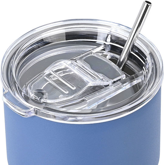 Estia Coffee Mug Lite Save The Aegean Recyclable Glass Thermos Stainless Steel BPA Free 400ml Denim Blue with Straw