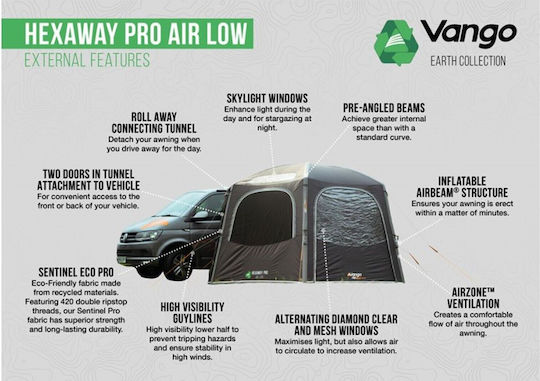 Vango HexAway Pro Σκηνή Camping Αυτοκινήτου Φουσκωτή Γκρι 390x330x240εκ.