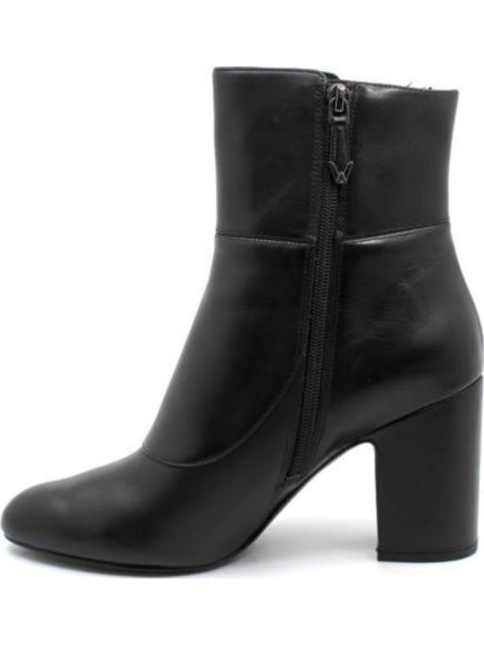 Leather Women's Chelsea Boots with High Heel Black