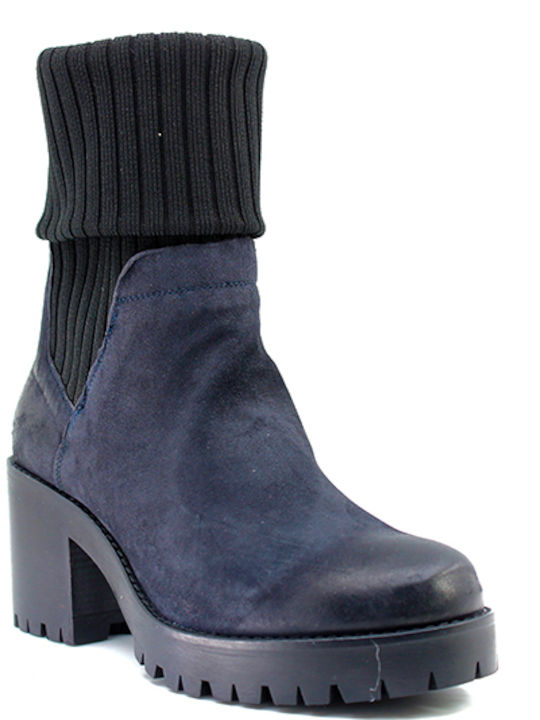 Carmens Leder Damen Chelsea Stiefeletten mit mittlerem Absatz Blau