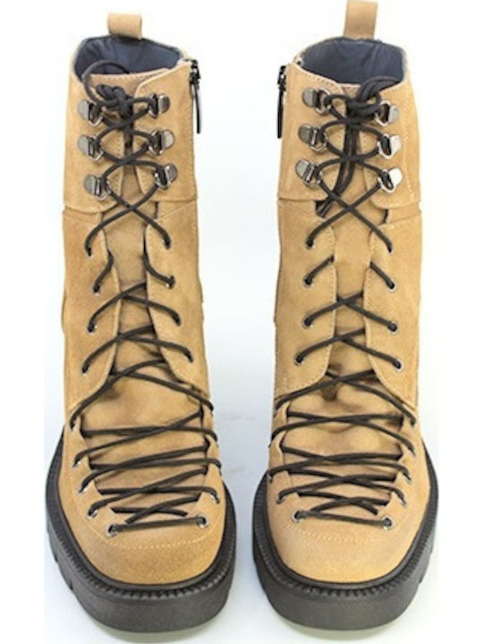 Leather Women's Ankle Boots with High Heel Tabac Brown