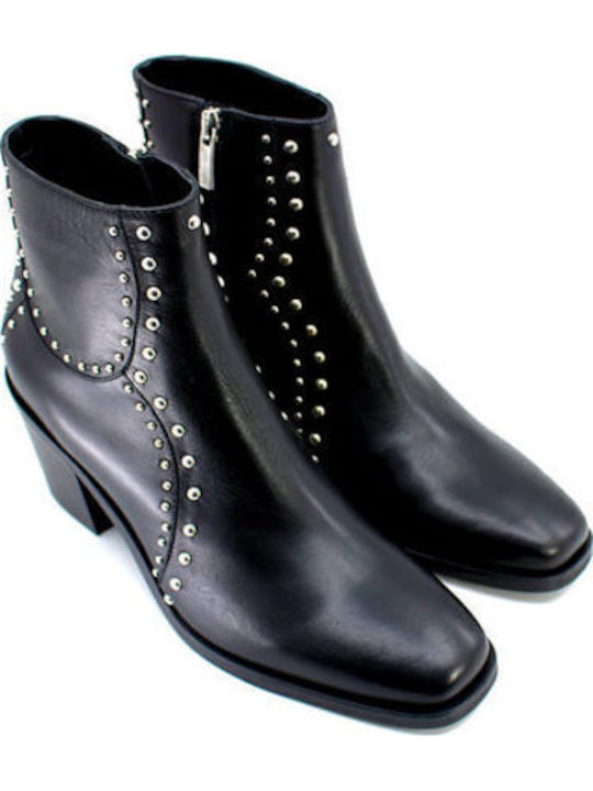 Leather Women's Chelsea Boots with Medium Heel Black