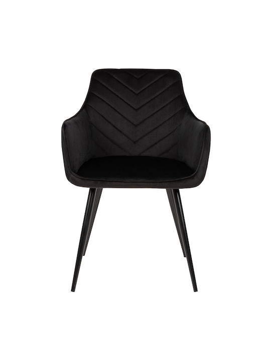 Latrell Dining Room Velvet Armchair Black Velvet-Black Metal 55x57x84cm