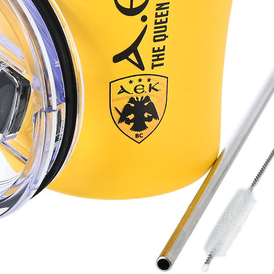 Estia Coffee Mug Save The Aegean Ανακυκλώσιμο Ποτήρι Θερμός Ανοξείδωτο BPA Free 350ml AEK BC Edition με Καλαμάκι