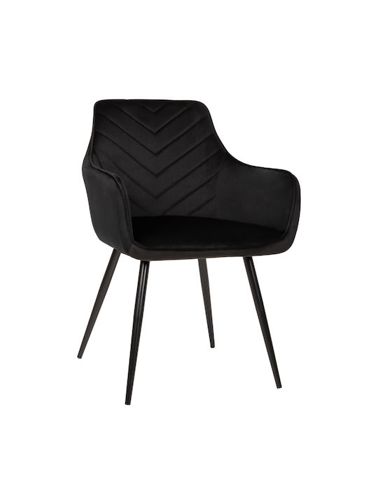 Latrell Dining Room Velvet Armchair Black Velvet-Black Metal 55x57x84cm