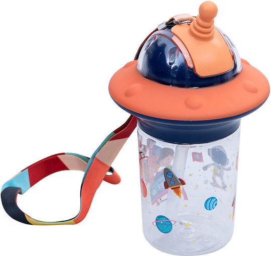 Estia Astro Kids Water Bottle Plastic with Straw Dark Blue 450ml (Various Designs/Colours)