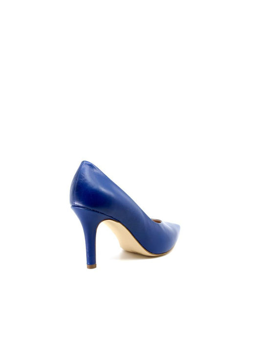 Leather Pointed Toe Heels Blue