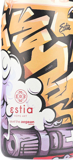 Estia Travel Flask Save the Aegean Recyclable Thermos Bottle Stainless Steel BPA Free 500ml Graffiti Rhythm